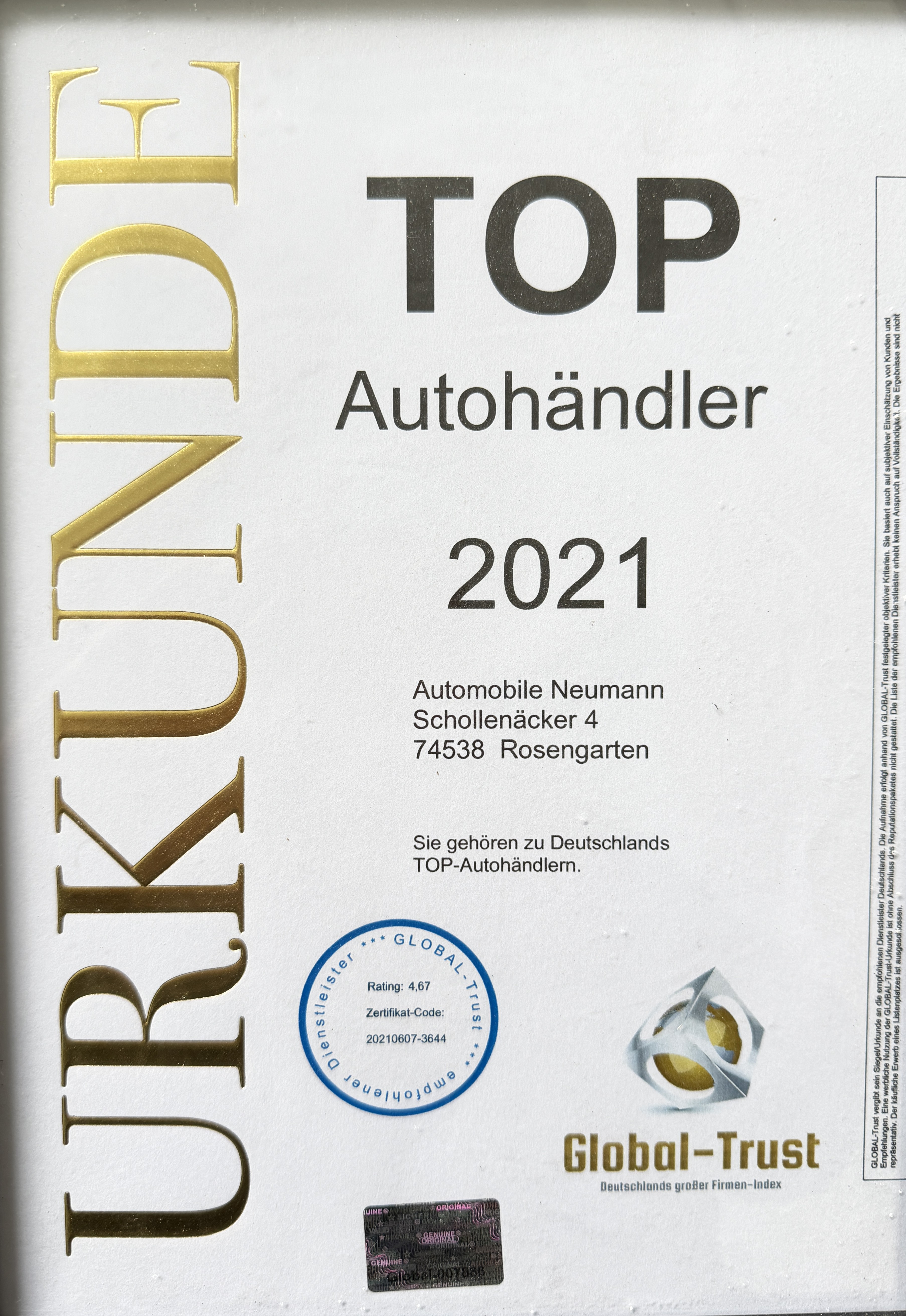 Zertifikat 2021 – Global Trust 2024